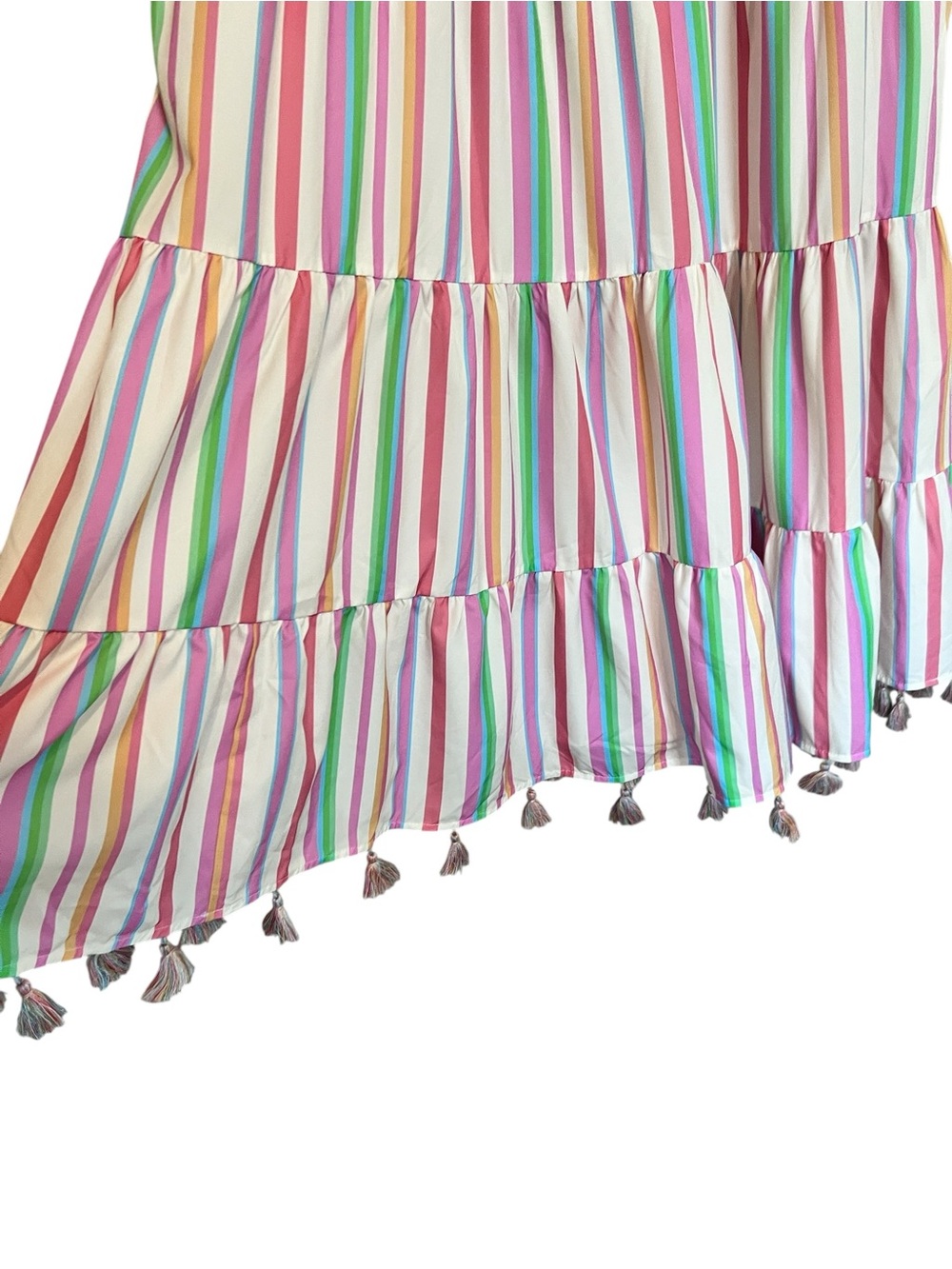 Chicwish Candy Stripe maxi dress with Pom Poms size Large - Picture 5 of 12